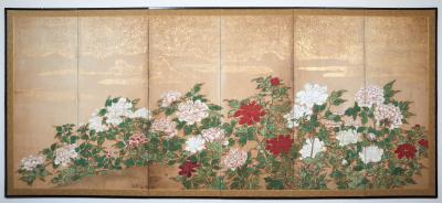 Japanese Six Panel Screen Peonies