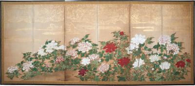 Japanese Six Panel Screen Peonies