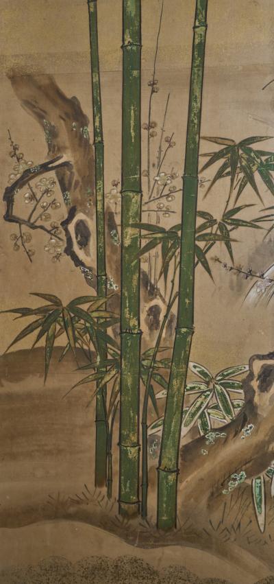 Japanese Six Panel Screen Pheasant in River Landscape