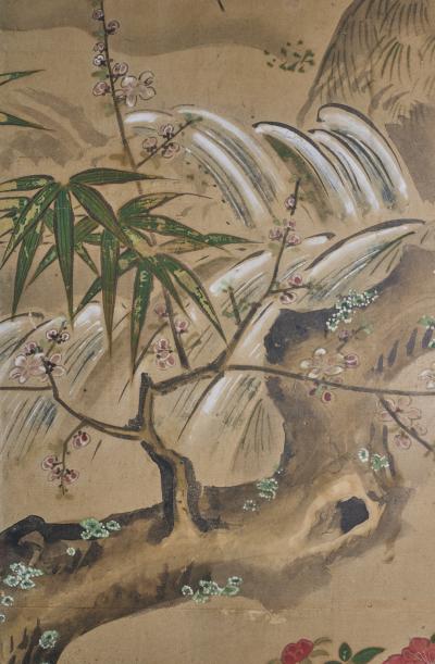 Japanese Six Panel Screen Pheasant in River Landscape