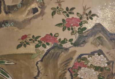 Japanese Six Panel Screen Pheasant in River Landscape
