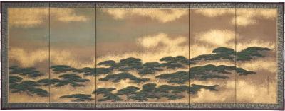 Japanese Six Panel Screen Pine Trees in the Mist
