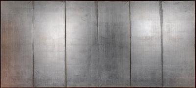 Japanese Six Panel Screen Plain Silver Leaf on Paper