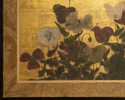 Japanese Six Panel Screen Poppies in a Garden Landscape