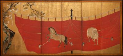 Japanese Six Panel Screen Red Festival Awning
