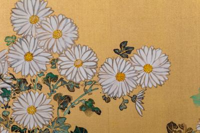 Japanese Six Panel Screen Red Maple Chrysanthemum
