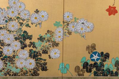 Japanese Six Panel Screen Red Maple Chrysanthemum