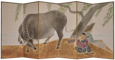 Japanese Six Panel Screen Resting Under Willow