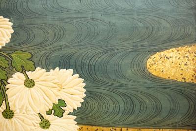 Japanese Six Panel Screen Rimpa School Chrysanthemums on Gold