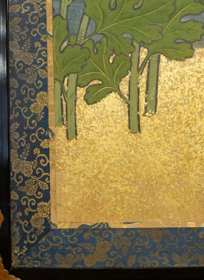 Japanese Six Panel Screen Rimpa School Chrysanthemums on Gold
