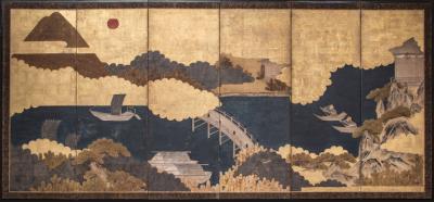 Japanese Six Panel Screen River Landscape