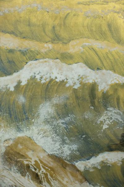 Japanese Six Panel Screen Rocks and Waves in a Coastal Landscape