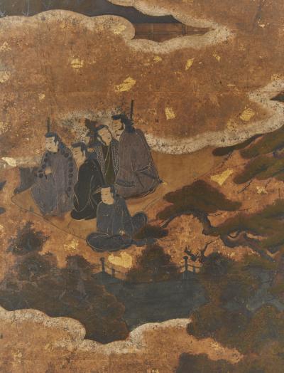 Japanese Six Panel Screen Samurai Gathering from Various Provinces