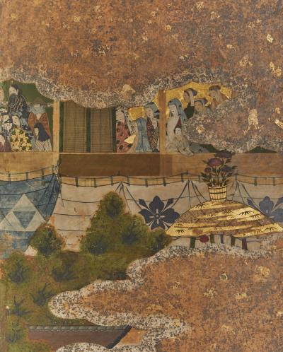Japanese Six Panel Screen Samurai Gathering from Various Provinces