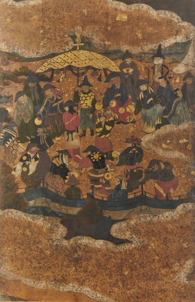 Japanese Six Panel Screen Samurai Gathering from Various Provinces