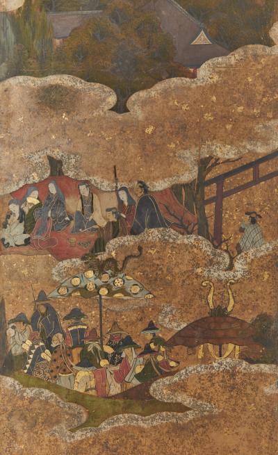 Japanese Six Panel Screen Samurai Gathering from Various Provinces