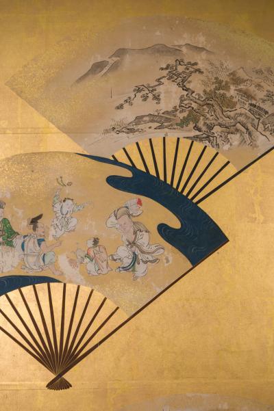 Japanese Six Panel Screen Scattered Fans