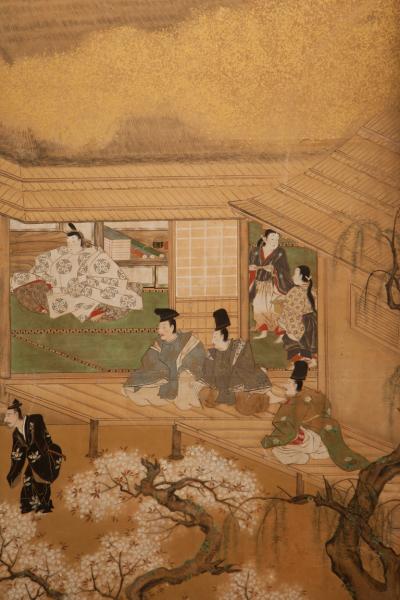 Japanese Six Panel Screen Scene from the Tale of Genji