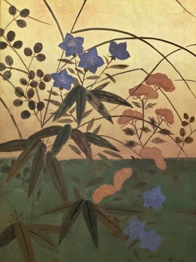 Japanese Six Panel Screen Silver Moon Rising Over Summer Field