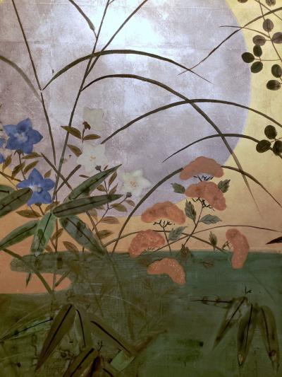 Japanese Six Panel Screen Silver Moon Rising Over Summer Field