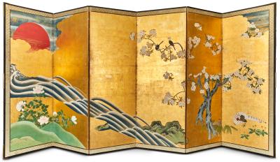 Japanese Six Panel Screen Spectacular Sun Rise