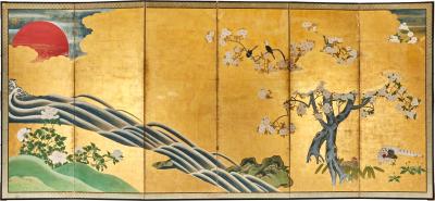 Japanese Six Panel Screen Spectacular Sun Rise