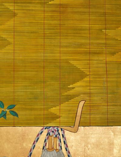 Japanese Six Panel Screen Sudare and Wisteria