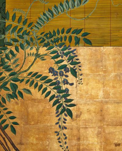 Japanese Six Panel Screen Sudare and Wisteria
