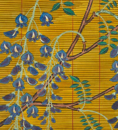 Japanese Six Panel Screen Sudare and Wisteria