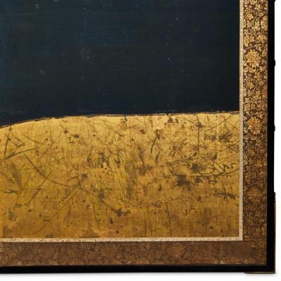 Japanese Six Panel Screen Thatched Pavillion in Cedar Landscape