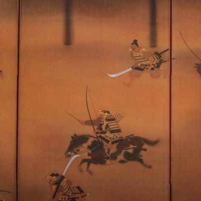 Japanese Six Panel Screen The Burning of Nanto Temple