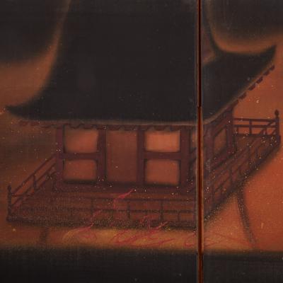 Japanese Six Panel Screen The Burning of Nanto Temple