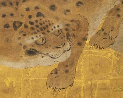 Japanese Six Panel Screen Tiger and Leopard in a Bamboo Grove