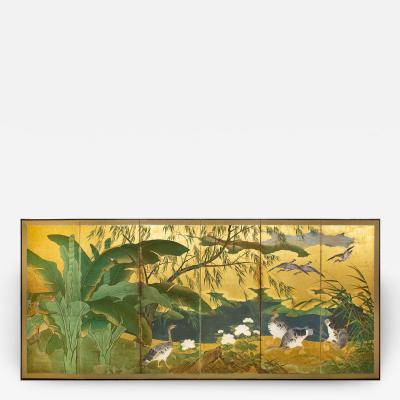 Japanese Six Panel Screen Tropical Garden