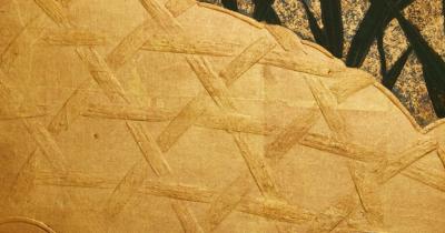 Japanese Six Panel Screen Uji Bridge with Herons and Summer Willow