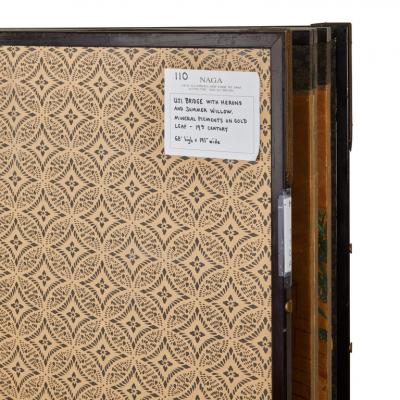 Japanese Six Panel Screen Uji Bridge with Herons and Summer Willow