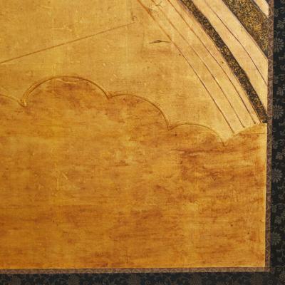 Japanese Six Panel Screen Uji Bridge with Herons and Summer Willow