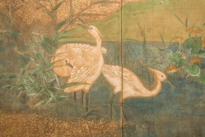 Japanese Six Panel Screen Waterfall and Cherry in Audobon Landscape