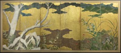 Japanese Six Panel Screen Winter Into Spring