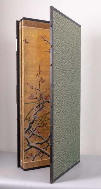 Japanese Six Panel Screen Winter Landscape with Flowering Plum
