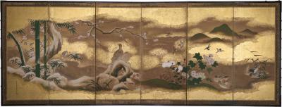 Japanese Six Panel Screen Winter into Spring