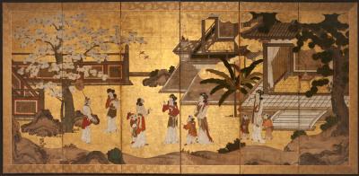 Japanese Six Panel Screen Women of the Court in the Garden