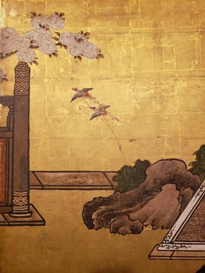 Japanese Six Panel Screen Women of the Court in the Garden