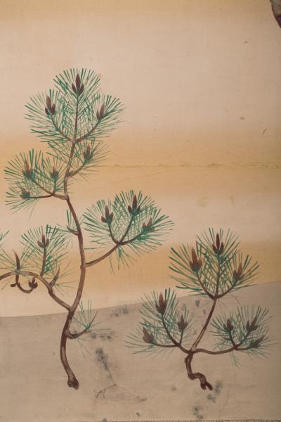 Japanese Six Panel Screen Young Pine and Bell Flowers