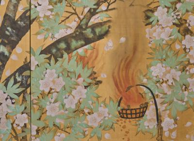 Japanese Six Panel Screen Yozakura