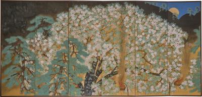 Japanese Six Panel Screen Yozakura