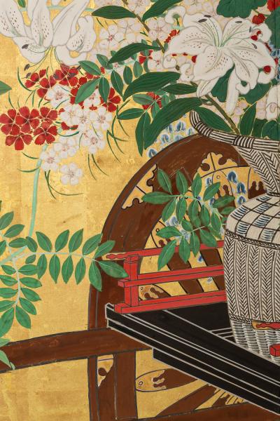 Japanese Six Panel Screens Pair of Festival Carts