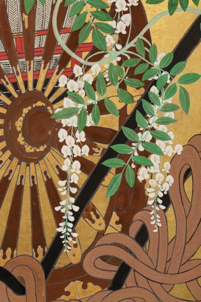 Japanese Six Panel Screens Pair of Festival Carts