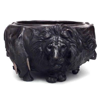 Japanese Style Bronze jardiniere with Animal Heads