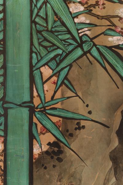 Japanese Two Panel Screen Amorous Cranes and Turtles